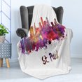 thumbnail image 4 of Minnesota Soft Flannel Fleece Throw Blanket, Capital City Saint Paul Skyline Illustration with Splattered Watercolor Effect, Cozy Plush for Indoor and Outdoor Use, 70" x 90", Multicolor, by Ambesonne, 4 of 5
