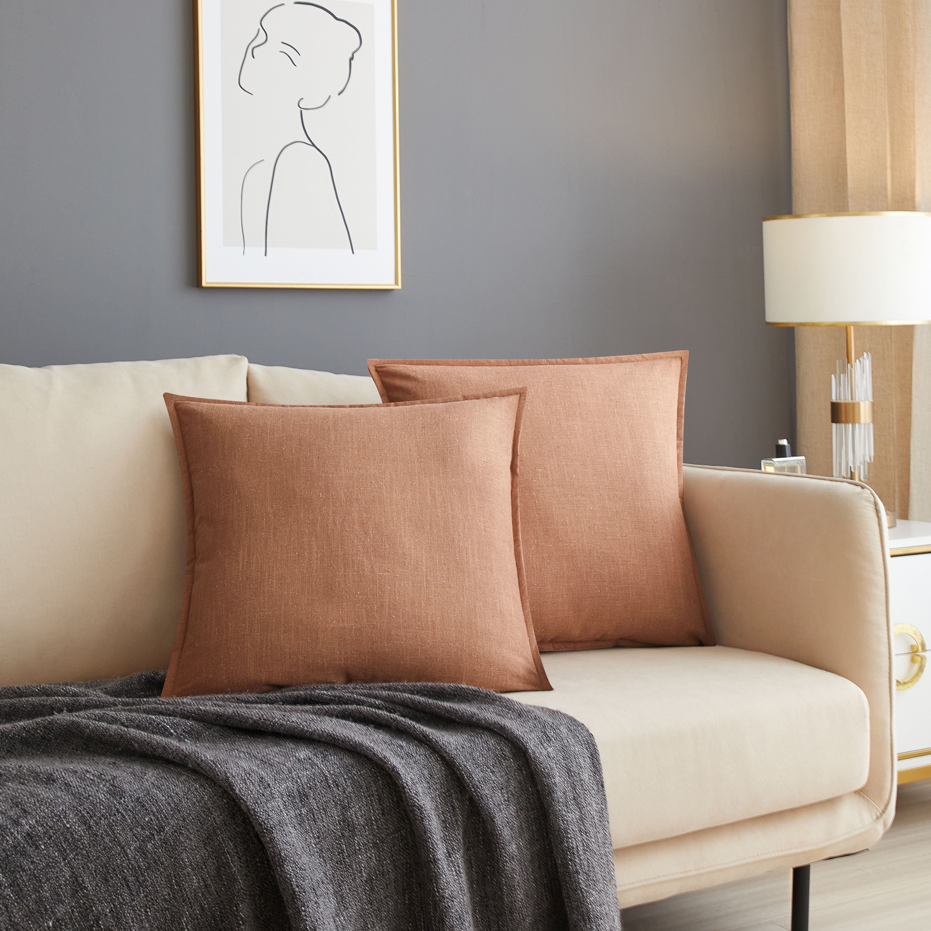 Better Homes & Gardens 2-Pack Linen Pillows, 20"x20" Terracotta Clay