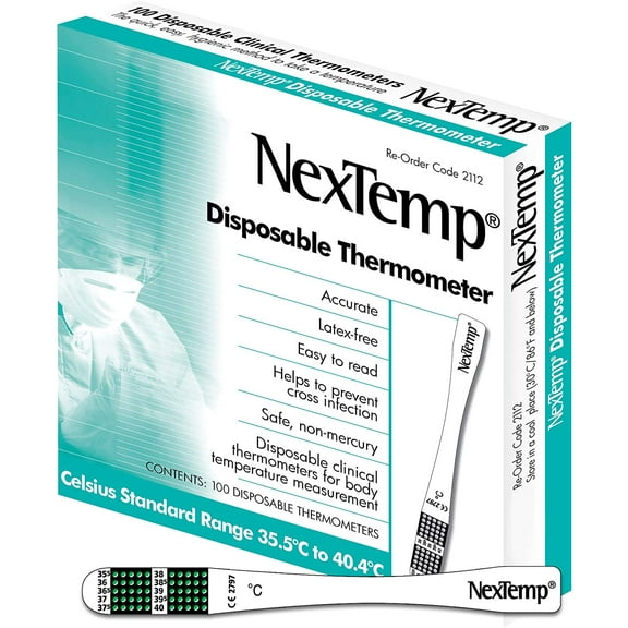 NexTemp Ultra Disposable Medical Thermometer, Individually Wrapped, Accurate, 100 Pack