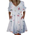 thumbnail image 2 of Summer Dresses for Women Casual Fashion V-Neck Short Sleeve Summer Solid Color Pocket Dress, 2 of 4