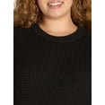 thumbnail image 3 of Time and Tru Women's and Women's Plus Waffle Stitch Sweater with Long Sleeves, Midweight, Sizes XS-4X, 3 of 5