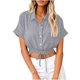 thumbnail image 1 of Vestidos Casuales Para Mujer, Blusas De Mujer De Moda Blusa corta de lino con solapa y botones sueltos para mujer, ropa de trabajo de verano, 1 of 6