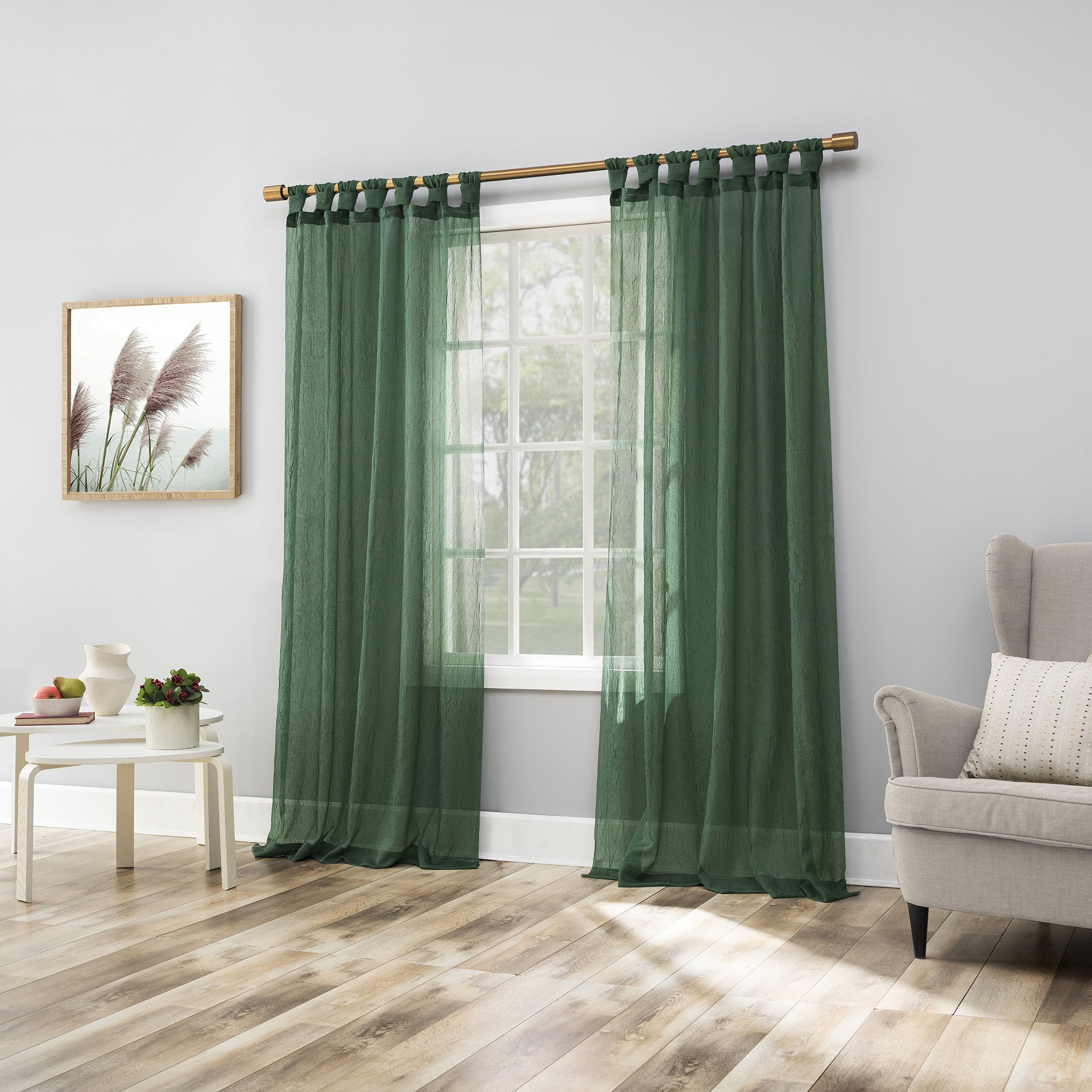 No. 918 Krista Holiday Twist Tab Sheer  Tab Top Single Curtain Panel, 1 Panel, Evergreen, 51”W x 96"L