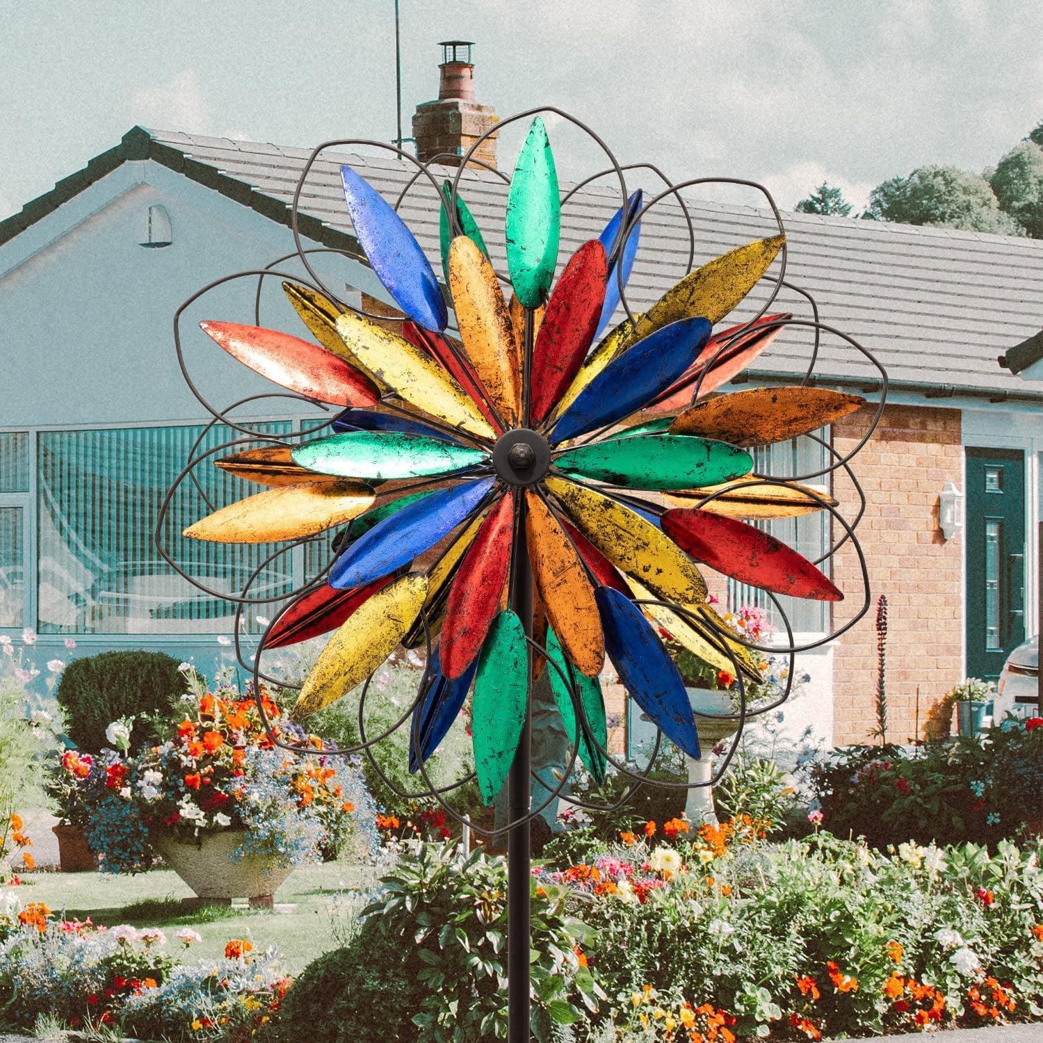 Garden Wind Spinner, MultColor Wind Spinner, Outdoor Metal Wind Sculpture & Spinner Large 24