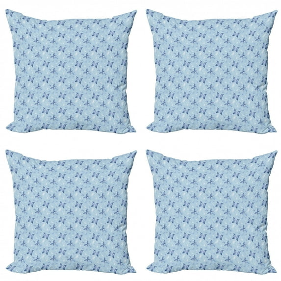 Ambesonne Butterfly Throw Pillow Cover 4 Pack, Blue Dragonflies, 16", Blue Pale Blue White