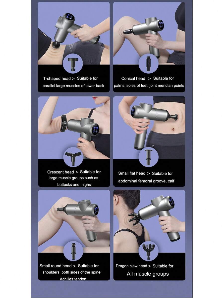 99 Speed Massage Gun Percussion Deep Tissue Massager For Athletes Vibrating 8 Heads Travel Case Muscle Relax Massager LCD Display Cordless USB Charging Silver/Grey