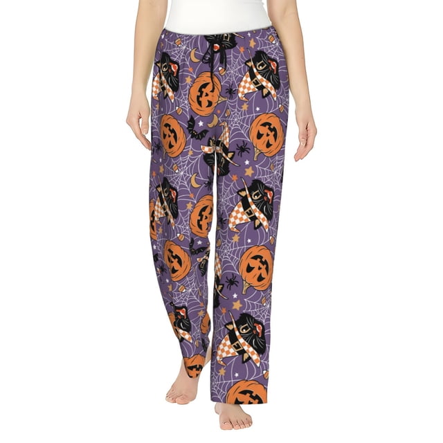 Balery Vintage Halloween Black Cat Pantalones de pijama para mujer, pijamas ultraligeros, pantalones de estar por casa-3X-Large