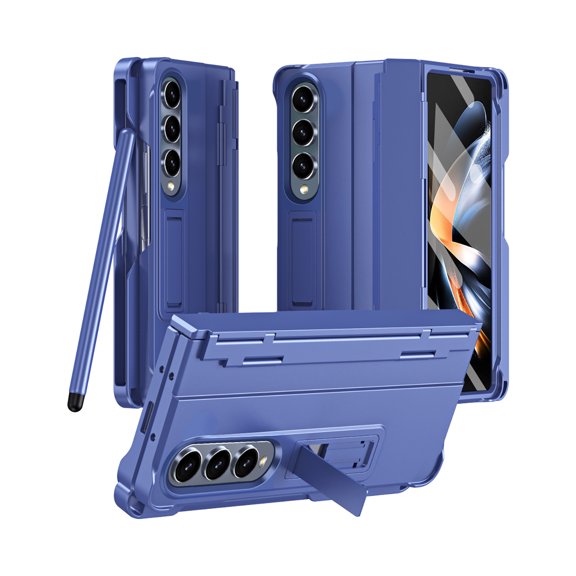 Screen Protector Case Compatible for Samsung Galaxy Z Fold 3 5G with Stylus Pen, Hinge Protection Shockproof Drop Protective Bumper Case with Build in Screen Protector, Blue