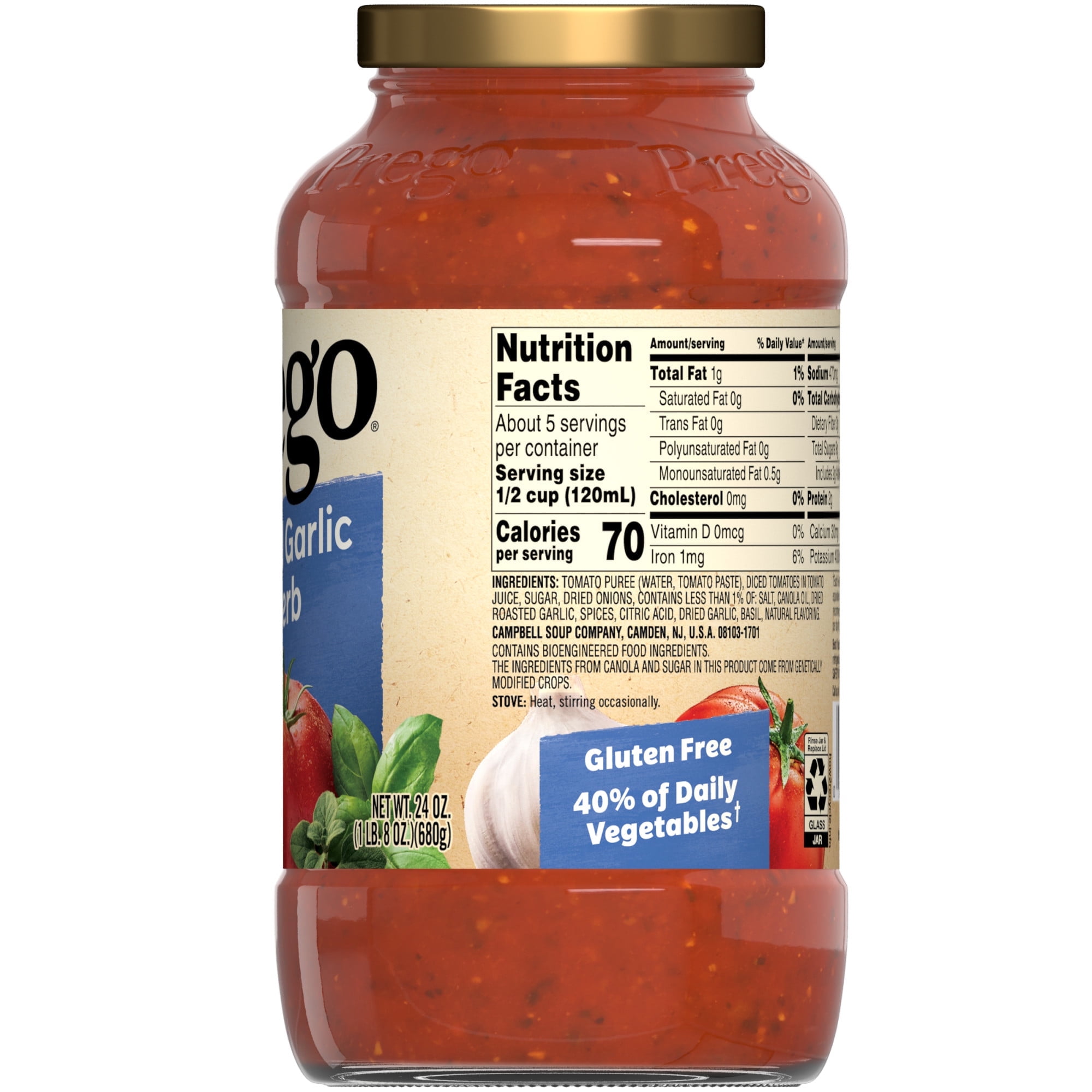 (3 pack) Prego Italian Tomato Pasta Sauce with Roasted Garlic & Herbs, 24 oz Jar