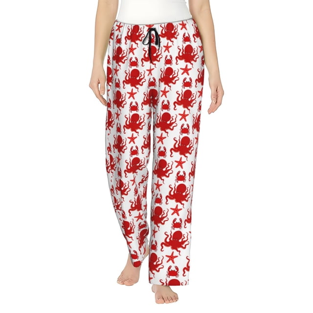 Balery Octopus Pantalones de pijama para mujer, pijamas ultraligeros, pantalones de estar por casa-Large