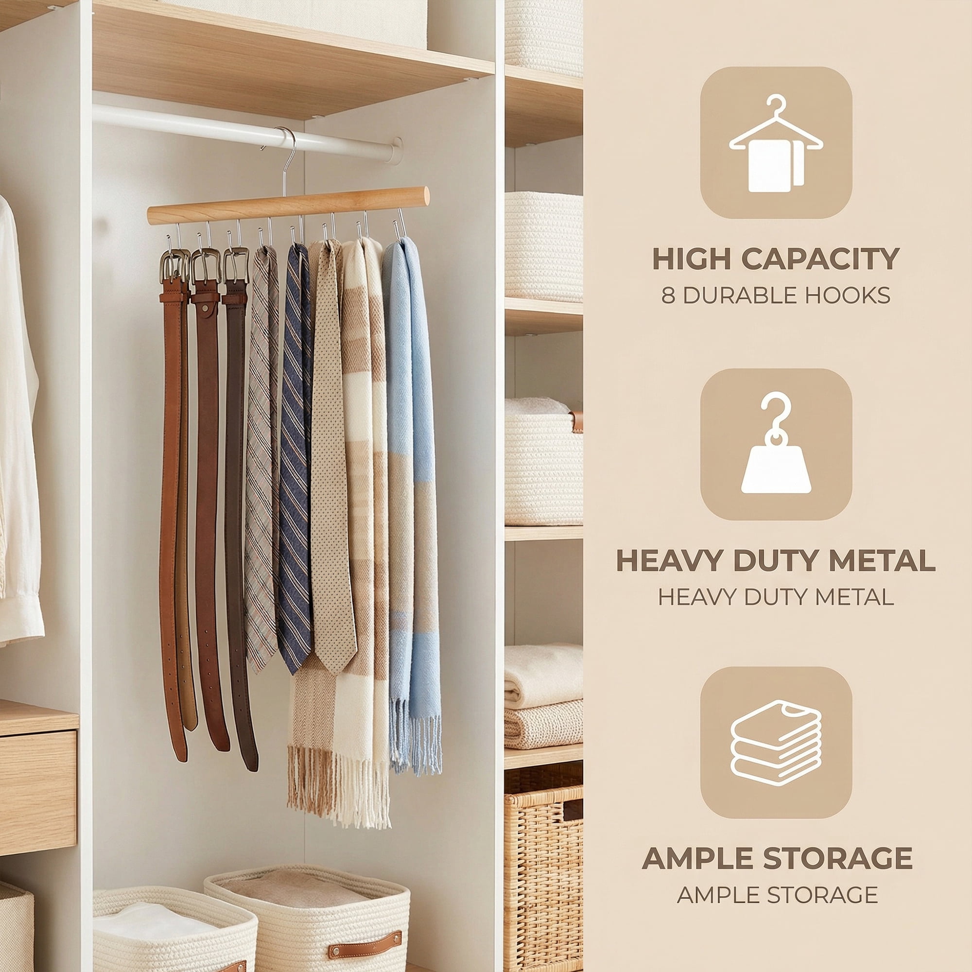 Unique Bargains 2Pcs Bra Wood Tank Top Hangers With 8 Hooks Natural 11x6.7x0.5in
