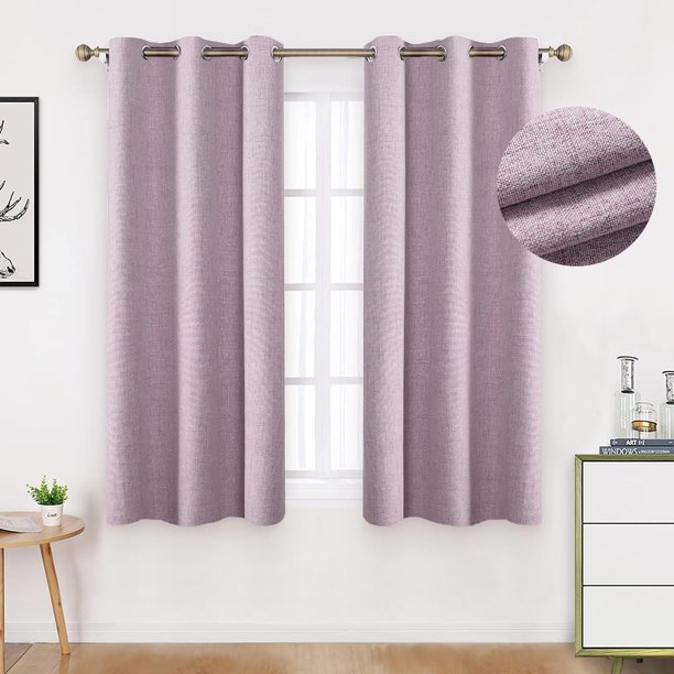 Lino Cortinas Blackout con Aislamiento Térmico, 100% Blackout y Ojal Superior Cortinas para Recámara y Sala, Capa Trasera de Revestimiento Gris, 2 Paneles, 106.6 x 160 cm, Púrpura Claro
