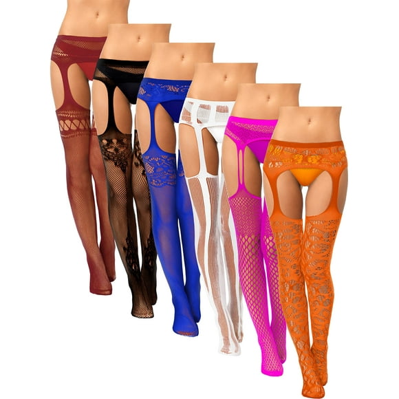 Medias de red Skylety para mujer, talla grande, 6 pares