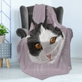 thumbnail image 4 of Animal Soft Flannel Fleece Throw Blanket, Cat Kitty Portrait Young Domestic with Funny Whiskers Pet Humor Graphic, Cozy Plush for Indoor and Outdoor Use, 50" x 70", Lilac Black White, by Ambesonne, 4 of 5