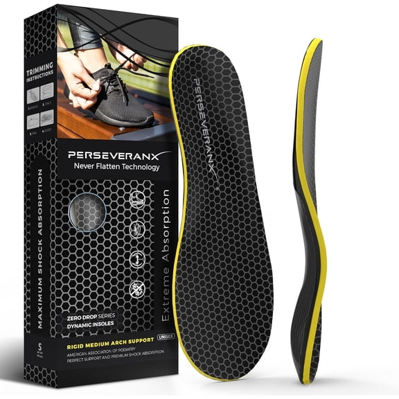 NASA Grade Plantar Fasciitis Insoles Men & Women - Maximum Shock Absorption with Rigid Medium Arch Support Insoles - Shoe Inserts for High Impact Activities & Heavy-Duty Work