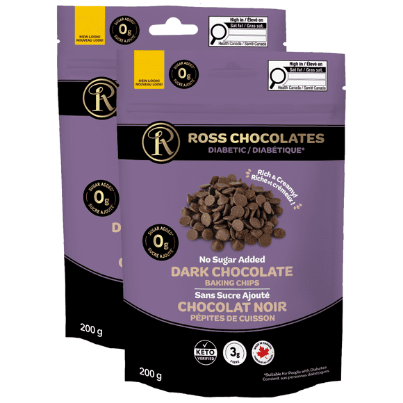 Ross Chocolates - Chocolate Baking Chips - No Sugar Added - Dark Chocolate x2