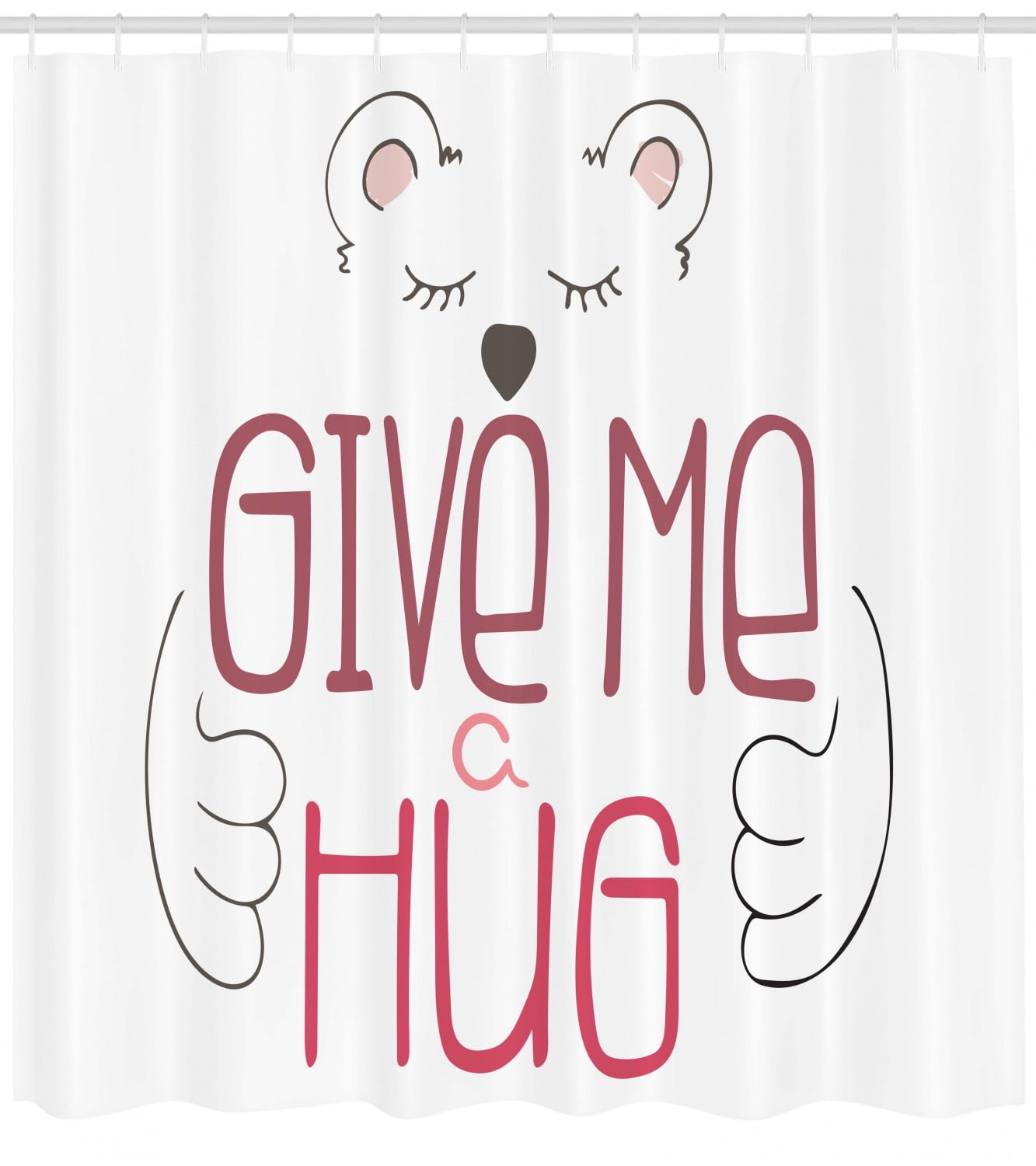 Hug Shower Curtain, Simple Drawn Bear Holding Give Me a Hug Typography