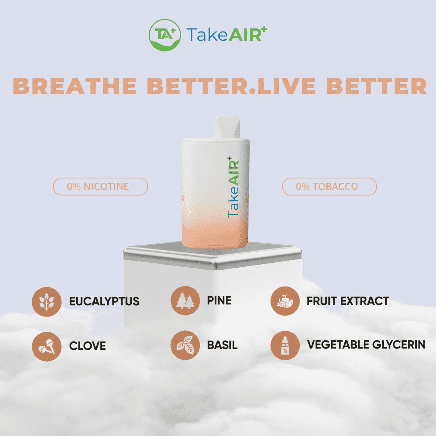TakeAIR+ Nicotine-Free Diffuser Over 4K Puffs, All Natural, Smokeless Inhaler, Lychee