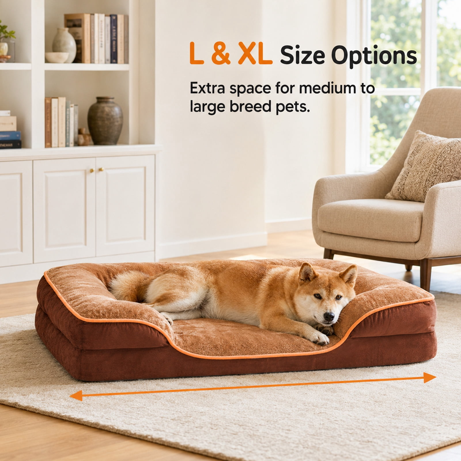 Alvantor L/XL Orthopedic Dog Bed for Extra Large Dogs & Cats with Washable Removable Cover Non-Slip Base Waterproof Liner, Pet Bed with Sides