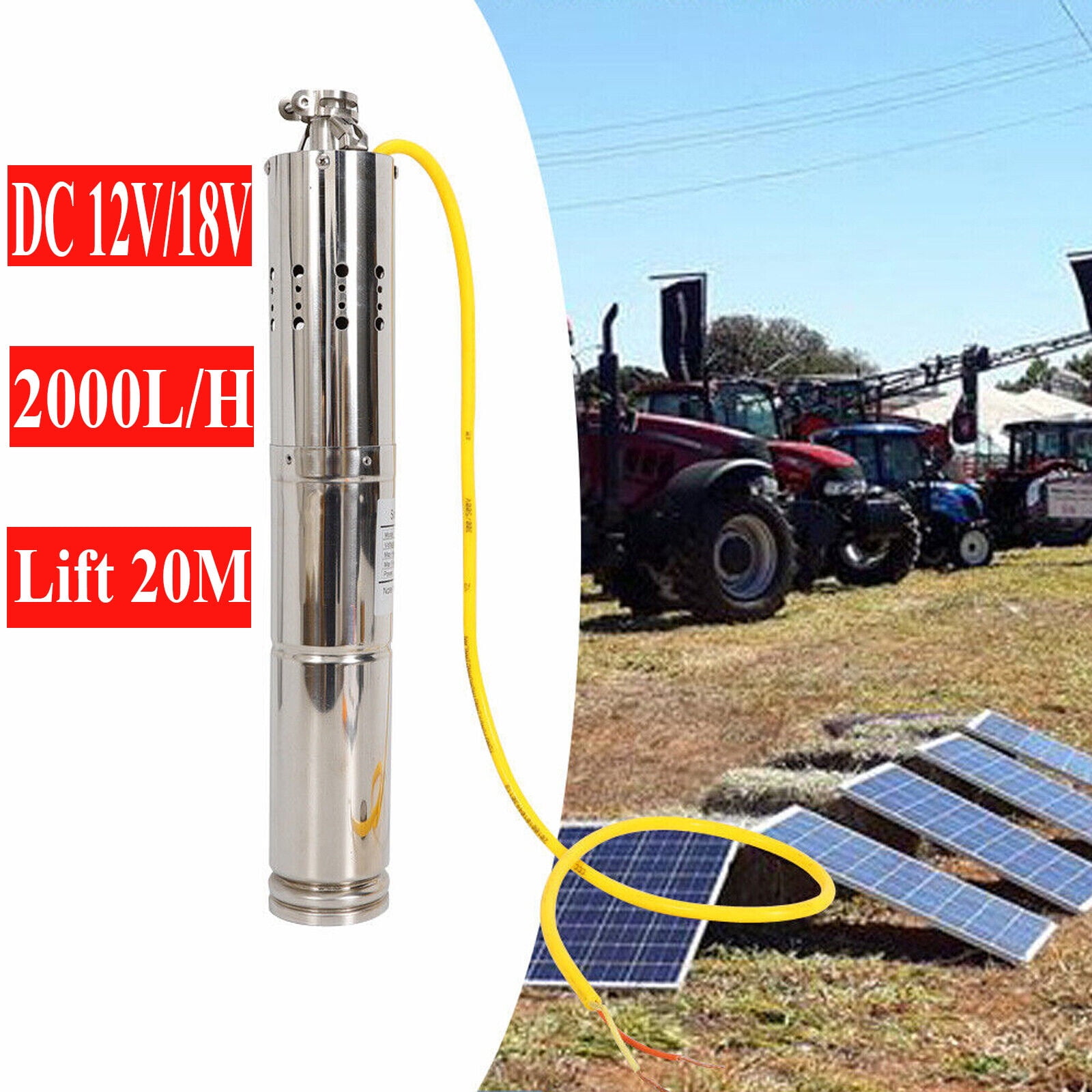 DC 12V Farm Ranch Solar Water Pump Submersible Water Pump No Noise Pollution US 