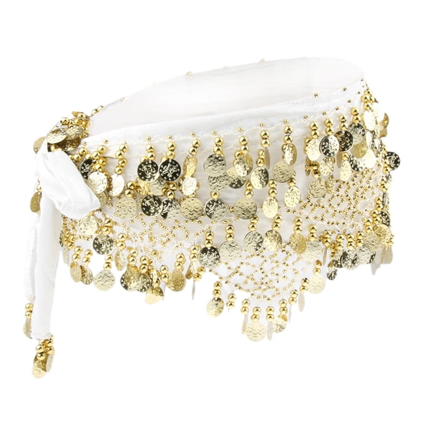 Qarigey Women's Belly Dance Hip Scarf Hip Gold Coins Waist With Skirt Chain Prendas para la parte inferior del cuerpo Blanco