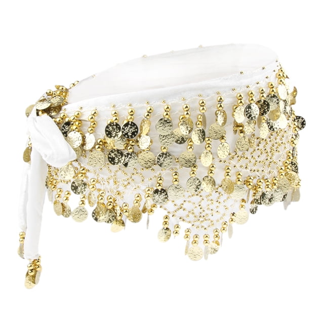 Minnieouse Cadena de la cintura de la de la cadera de la bufanda de la cadera de la danza del vientre de las mujeres con las monedas de oro Prendas para la parte inferior del cuerpo Blanco