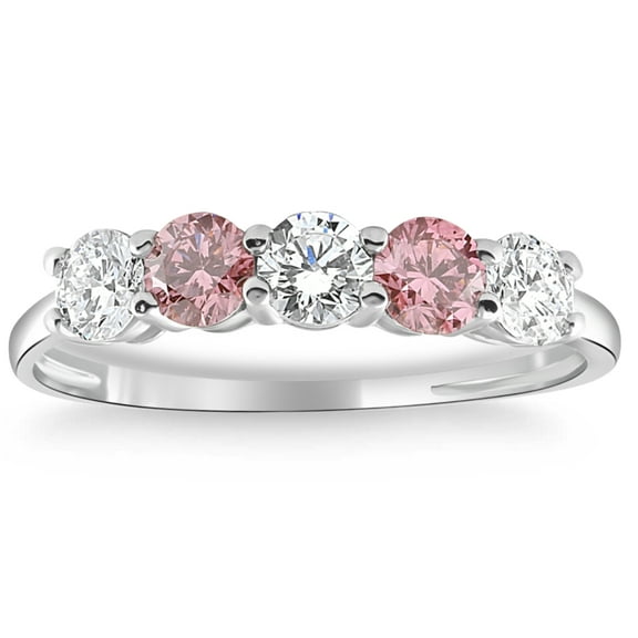 Pompeii 1 Ct Pink Diamond Five Stone Anniversary Wedding Ring 14k White Gold Lab Grown