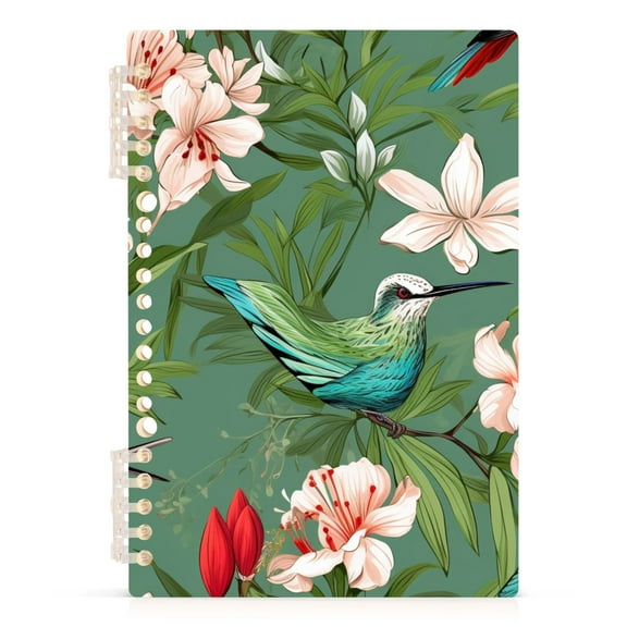 Birds in Lily Floral Spiral Journal Notebook College Ruled Notebook 8.3" x 5.7" A5 Lined Thick Paper Page