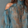 thumbnail image 4 of Hkoxplj Blouse Cold Shoulder High Neck Long Sleeve Chiffon Top for Women Fall Fashion Outfits Womens Essentials Clothes, 4 of 7