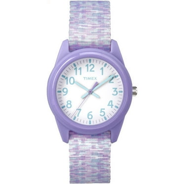 Timex Girls' Time Machines Analog Resin Watch, Purple/White Sport Elastic Fabric Strap