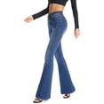 thumbnail image 1 of Pantalones vaqueros acampanados elásticos curvos de forma completa para mujer, pantalones vaqueros azules con corte de bota, 6 cortos, 1 of 5