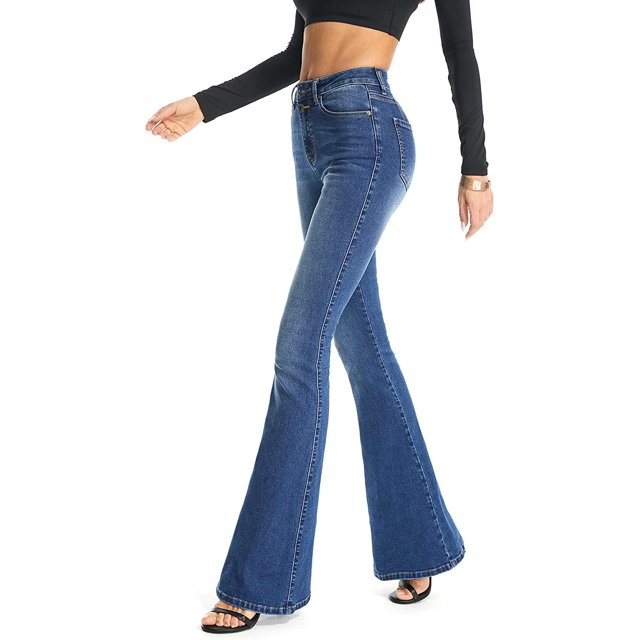 Jeans acampanados elásticos con curvas de forma completa para mujer Blue Bootcut Jeans 4