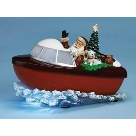 10" Musical Lighted Rotating Santa Claus and Tree in Boat ...