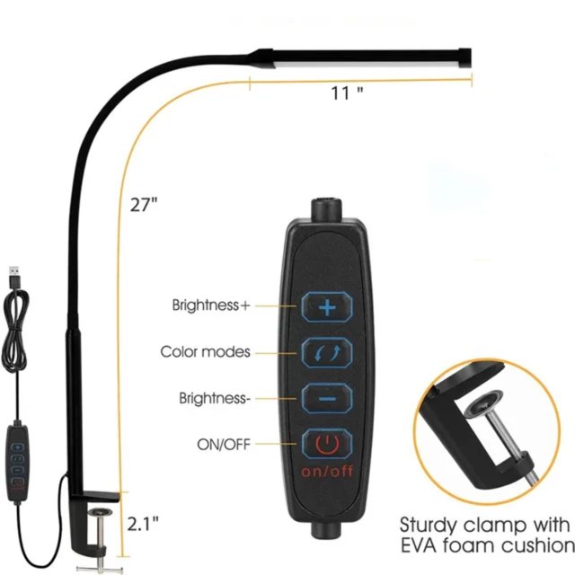 DEELLEEO LED Clip Desk Lamp Eye Protect Table Lamp for Home Office Study Lighting 3 Colors Dimmable Computer Light