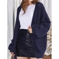 thumbnail image 4 of Women Chunky Knit Cardigan Long Sleeve V Neck Button Up with Pocket Sweater Coat for Fall and Winter Dark Blue XXL, 4 of 8