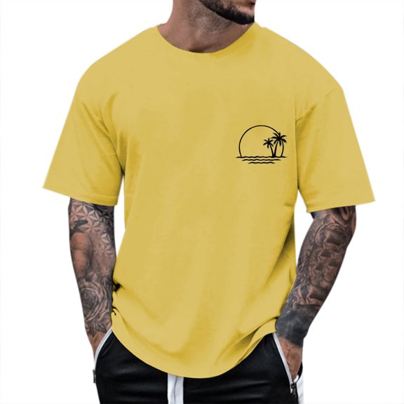 Afdoent Men's T-Shirts Letter Print Short Sleeve Crew Neck T-Shirt Floral Fashion Trend Summer Vintage Tops