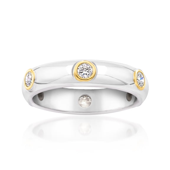 Ross-Simons 0.60 ct. t.w. Bezel-Set Lab-Grown Diamond Ring in Sterling Silver and 18kt Gold Over Sterling, Women's, Adult