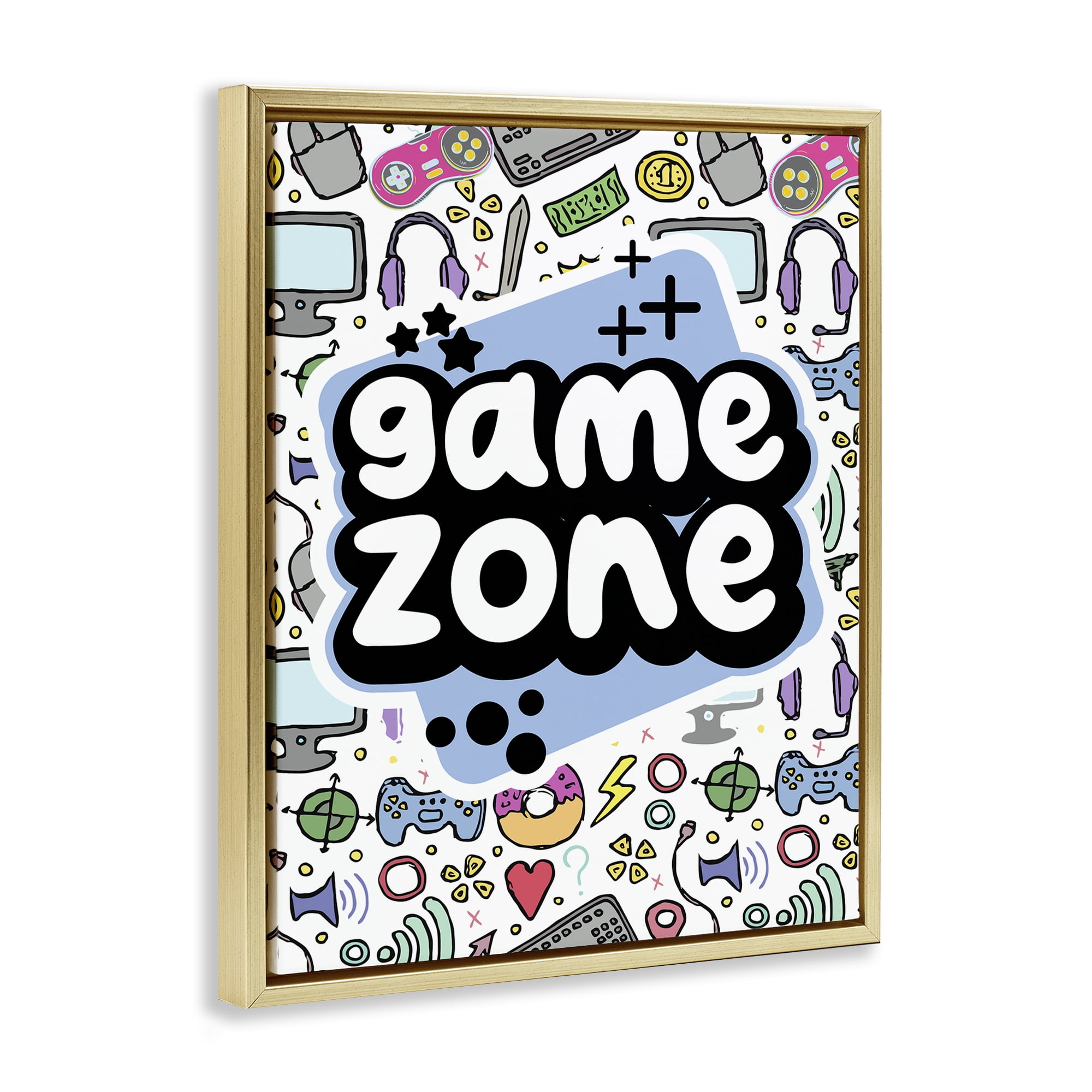 Stupell Industries Blue Game Zone Entertainment Painting Gold Floater Framed Canvas Art Print Wall Art, 17 x 21