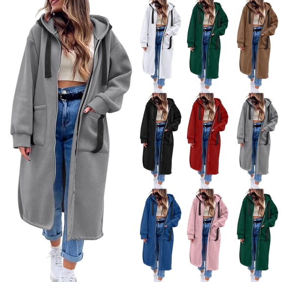 Rciityk Zip Up Hoodie Women Oversized Fleece Lined Drawstring Long Sleeve Casual Long Hooded Sweatshirt Jacket with Pockets, Szie S-XXL