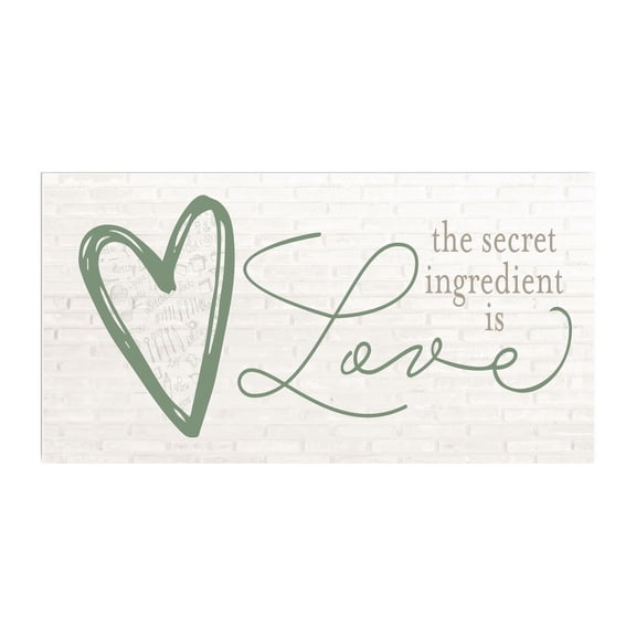 Secret Ingredient Love White Tile Green Heart 20 x 10 Wood Wall Sign Plaque
