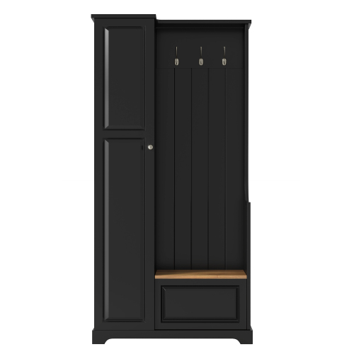 Hall Tree with Flip-Up Bench and Shoe Cabinet, Adjustable Shelves, Hooks, Entryway Mudroom Furniture, Black