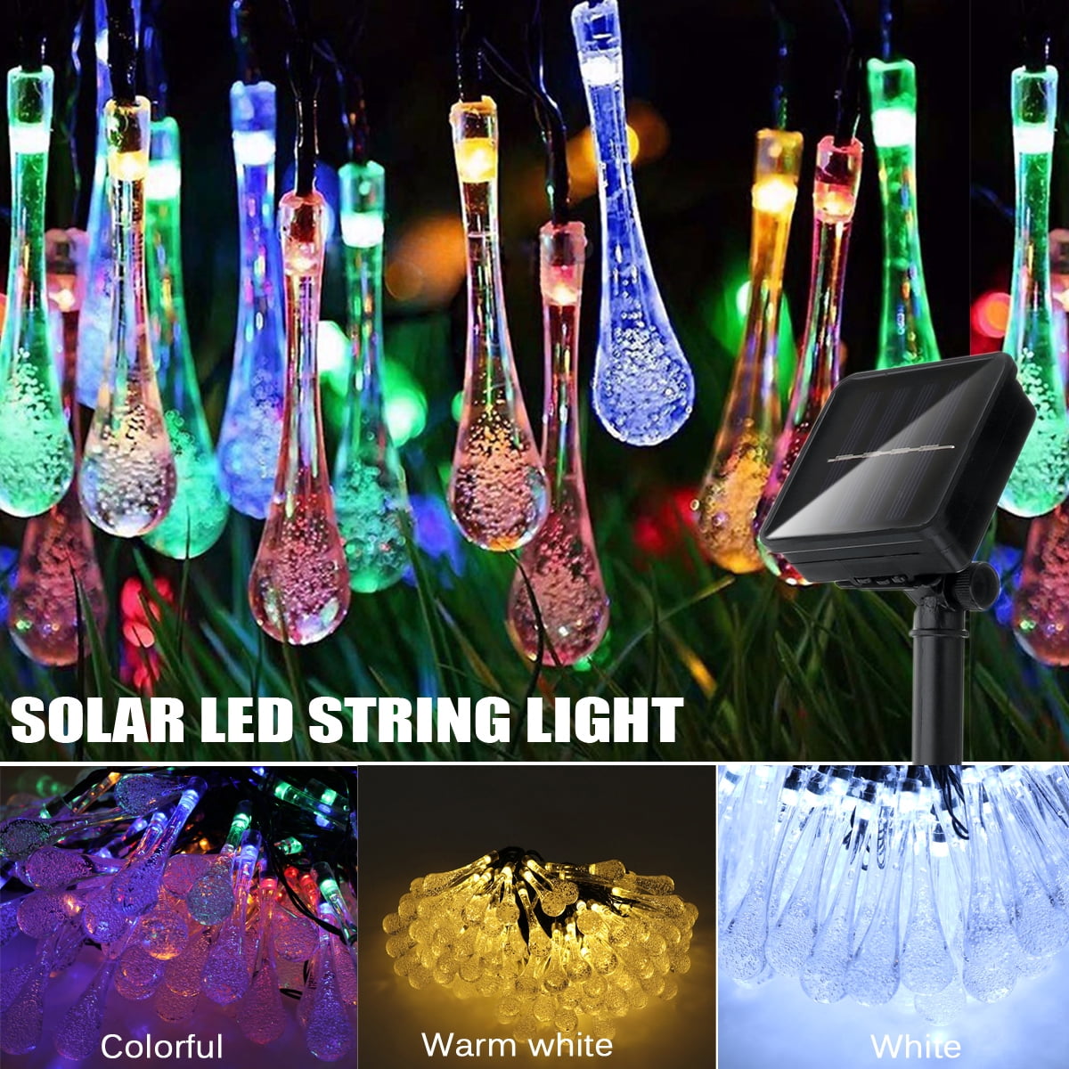 20/30/50LED Solar Power Raindrop Fairy String Light Porches Christmas Decor 