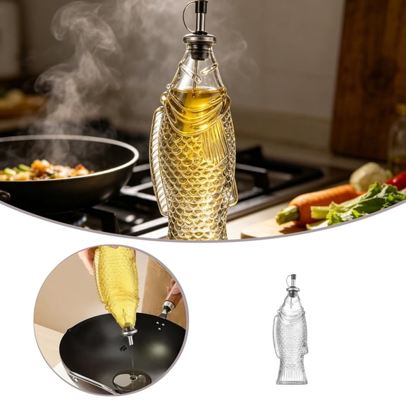 Glass Fish-shaped Oil Dispenser Bottle 500ml Clear Bottle Container Kitchen Container Cooking Seasoning Jar for Home and Restaurant Use