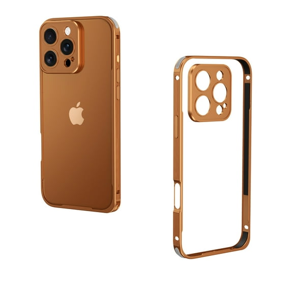 Metal Bumper Phone Case For iPhone 17 Pro,With Camera Lens Protector,No Back Heat Dissipation Design,Ultra Slim Shockproof Anti-fall Protection Rugged Durable Thin Fit Phone Case,Orange