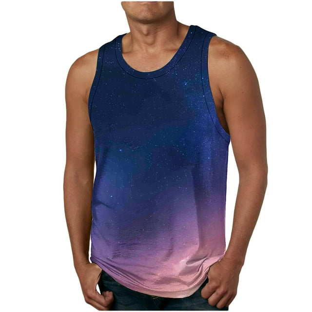 Penkiiy Débardeur de Sport Décontracté pour Hommes à Col Rond Dégradé Sans Manches 4TG Violet