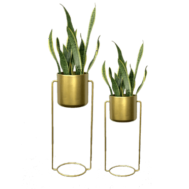 Craft Collections 7.5 x 7.5 x 30 Inch & 7.5 x 7.5 x 24 Inch Round Gold Metal Decorative Modern Plant Planter Pots on Stand Set of 2