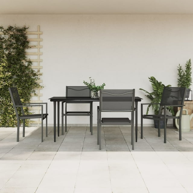 vidaXL Ensemble de Salle à Manger de Jardin 5 Pcs Noir Acier et Textilène