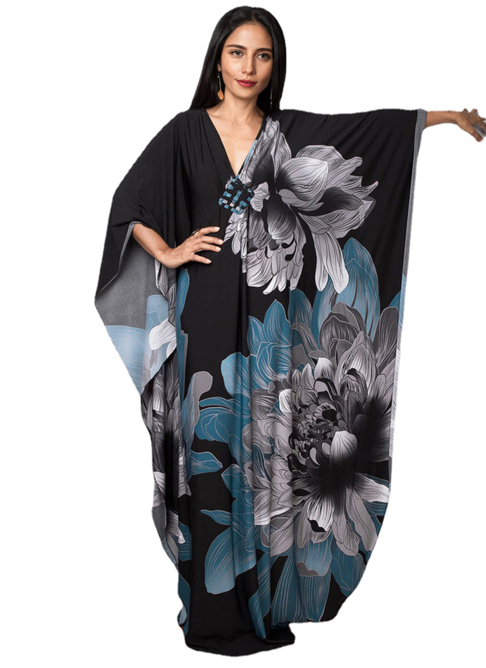 EDOLYNSA Maxi Kaftan Dresses for Women Moroccan Caftans With Batwing ...