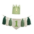 thumbnail image 3 of Banner de silla alta Decoración para fiesta de primer cumpleaños Banner de silla alta de arpillera Bebé verde, 3 of 9