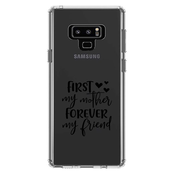 DistinctInk Clear Shockproof Hybrid Case for Samsung Galaxy Note 9 - TPU Bumper Acrylic Back Tempered Glass Screen Protector - First My Mother, Forever My Friend - Hearts